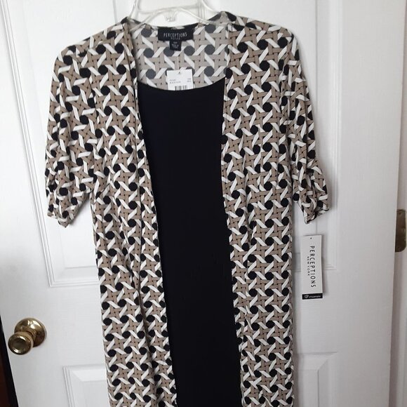 Perceptions Size 12 Petite Black w/Attached Black, Beige & White Jacket - Picture 1 of 4